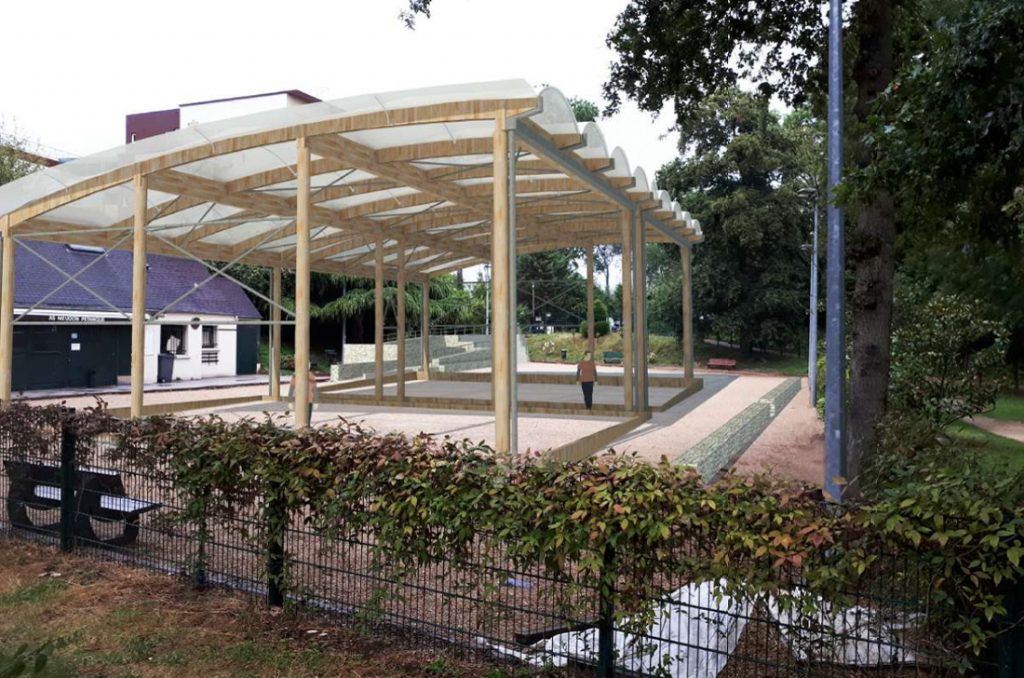 Esquisse du boulodromme en cours de construction